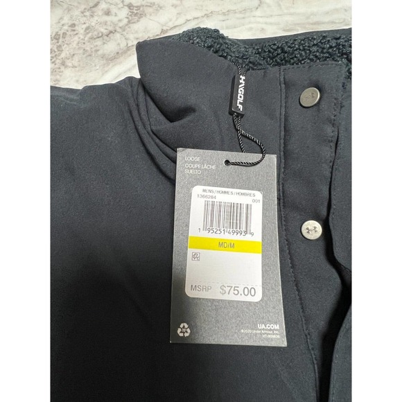 UNDER ARMOUR Men's Sweater Black M Sherpa Fleece Pile 1/4 Snap Button Sweatshirt - Picture 3 of 7